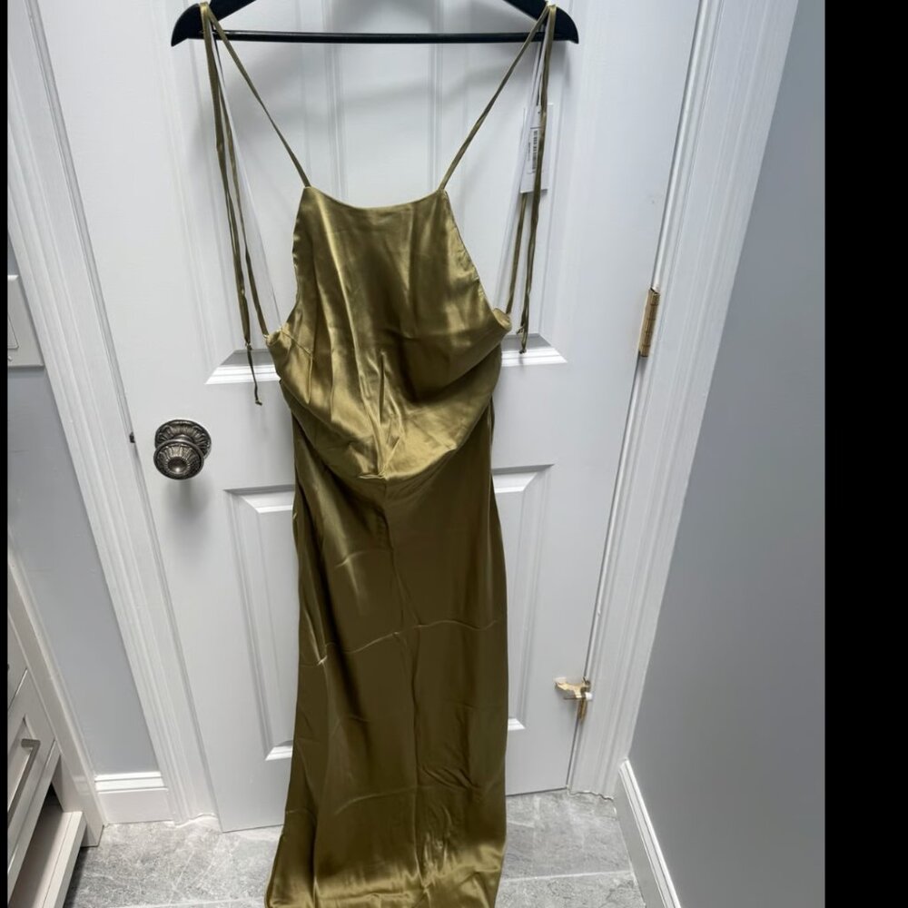 Reformation Dress Jeany Silk Dress Olive Oil Size M - Picture 5 of 6